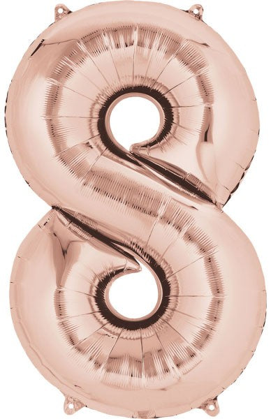 Színes Rose Gold óriás szám fólia lufi 8-as 86x53 cm