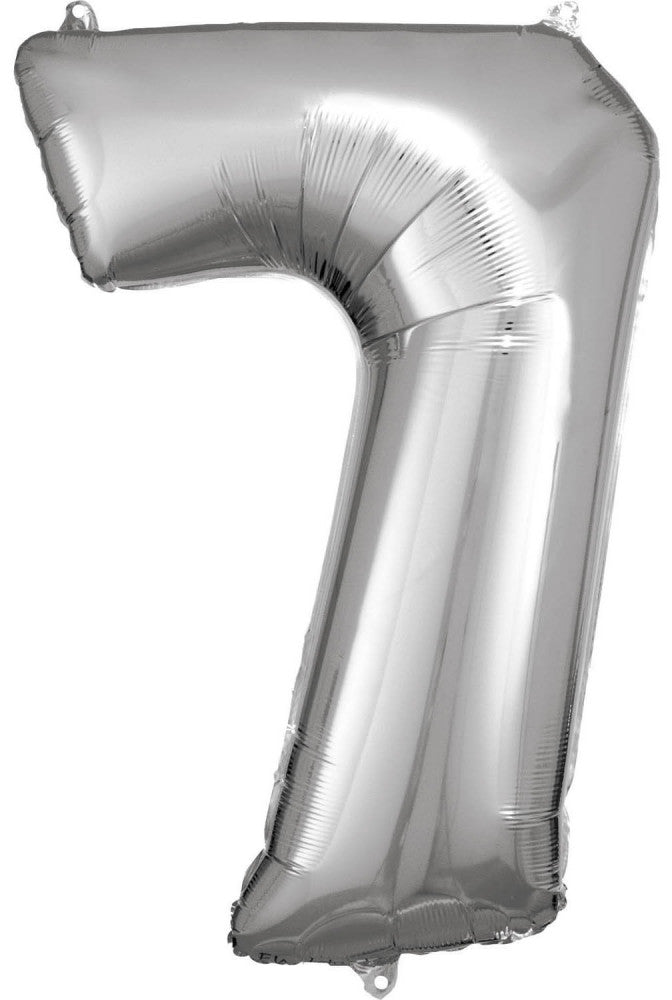 Ezüst Silver óriás szám fólia lufi 7-es, 83x55 cm