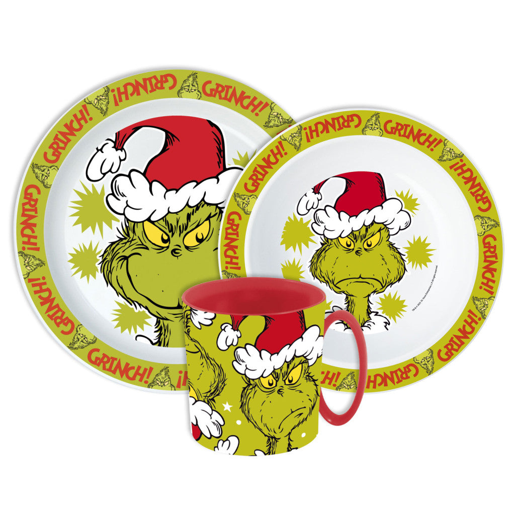 A Grincs Christmas Mischief étkészlet, micro műanyag szett bögrével 390 ml