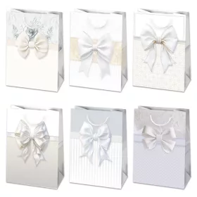   Fehér Bow papír ajándéktasak, ajándékzacskó 23x32x11 cm