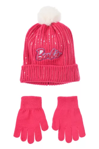 Barbie Pink flitteres gyerek sapka + kesztyű szett 52-54 cm