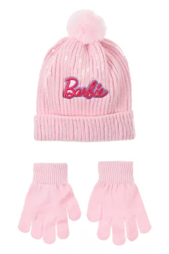 Barbie Pink flitteres gyerek sapka + kesztyű szett 52-54 cm